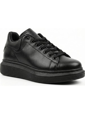Beskar Tam Siyah Desenli Deri Erkek Sneaker - Siyah Tabanlı Hafif Yapı Spor Ayakkabı BA0547