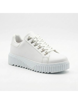 Beskar Beyaz Çengel Detaylı Unisex Sneaker - Bilekli Rahat Kalıp Günlük Spor Ayakkabı BA0505