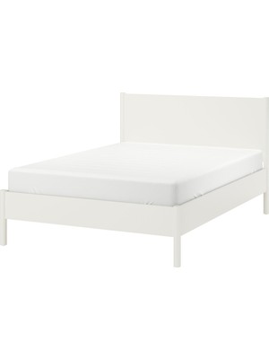 IKEA Çift Kişilik Karyola Iskeleti 140X200 cm Beyaz - Modern Iskandinav Tarzı Ahşap Yatak Odası Karyolası (Yatak/şilte Hariç)