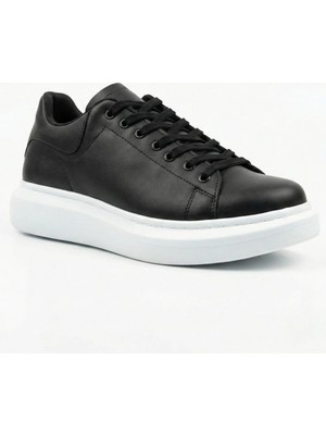 Beskar Siyah Suni Deri Erkek Sneaker - Hafif Yapı Günlük Rahat Deri Ayakkabı BA0547