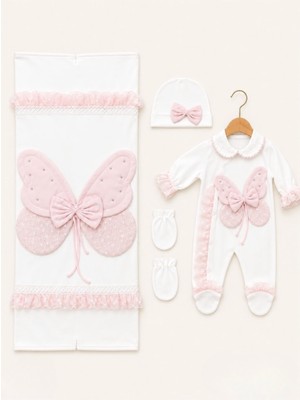 Kardeşler Bebe Kelebek Desen Kız Bebek Battaniye Tulum Seti