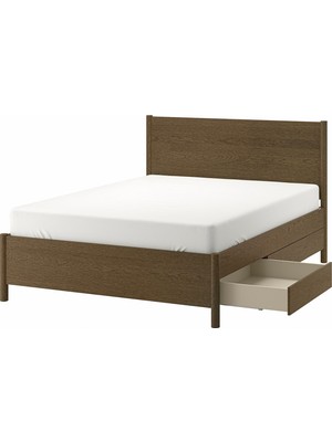 IKEA Çift Kişilik Çekmeceli Karyola Iskeleti 140X200 cm Kahverengi - Modern Iskandinav Tarzı Ahşap Yatak Odası Karyolası (Yatak/şilte Hariç)