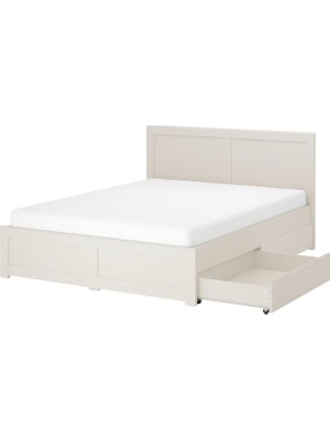 IKEA Çift Kişilik Çekmeceli Karyola Iskeleti 140X200 cm Beyaz - Modern Iskandinav Tarzı Ahşap Yatak Odası Karyolası (Yatak/şilte Hariç)
