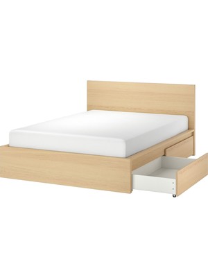 IKEA Çift Kişilik Çekmeceli Karyola Iskeleti 140X200 cm Huş - Modern Iskandinav Tarzı Ahşap Yatak Odası Karyolası (Yatak/şilte Hariç)