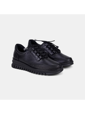 Kadın Siyah Desacomfort Lastik Bağcıklı Günlük Deri Sneaker