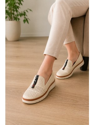Homiro Kadın Nefes Alan Hafif Loafer Bej