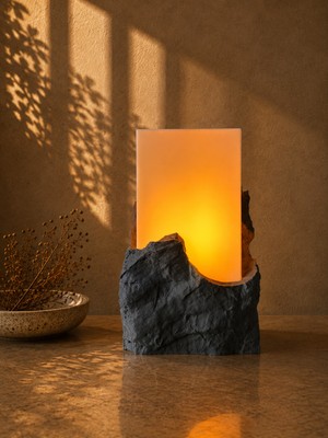 Masaüstü Dekoratif Lamba Monolith | Kaya Formlu Oyun Odası Çalışma Masası Ambiyans Açık Gri | E27 LED Ampul Dahil | Gece Lambası | Glax | Modern Aydınlatma
