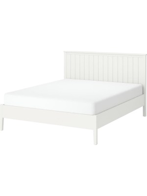IKEA Çift Kişilik Başlıklı Karyola Iskeleti 140X200 cm Beyaz - Modern Iskandinav Tarzı Ahşap Yatak Odası Karyolası (Yatak/şilte Hariç)