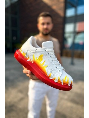 Zerenyus Pittura Yüksek Kalite Alexandre Taban Özel Baskılı Erkek Sneaker Kırmızı Alev