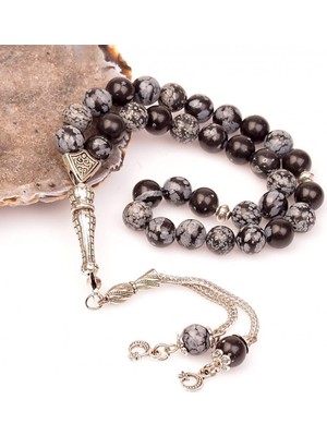 Taş Sandığı Obsidyen Taşı Tesbih - 8 mm / Kar Tanesi Obsidyen