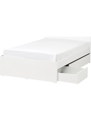 IKEA Çift Kişilik Çekmeceli Karyola Iskeleti 140X200 cm Beyaz - Modern Iskandinav Tarzı Ahşap Yatak Odası Karyolası (Yatak/şilte Hariç)