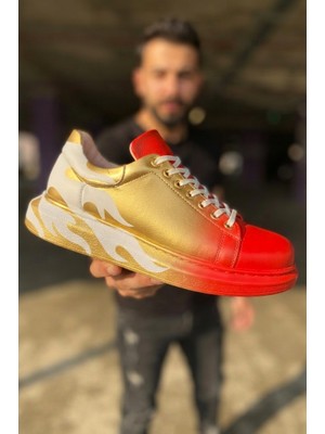 Zerenyus Pittura Yüksek Kalite Alexandre Taban Özel Baskılı Erkek Sneaker Kırmızı Altın
