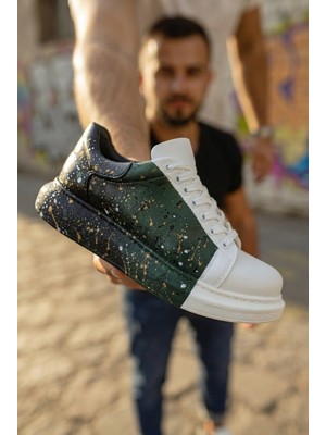 Zerenyus Pittura Yüksek Kalite Alexandre Taban Özel Baskılı Erkek Sneaker Siyah Beyaz Yeşil