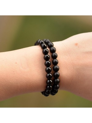 Taş Sandığı İki Adet Obsidyen Taşı Bileklik - 8 mm