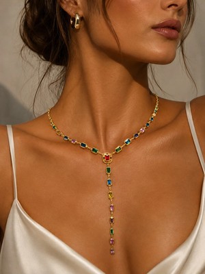 Lovecharm Aurora Luxe – Renkli Taşlı Gold Y Kolye