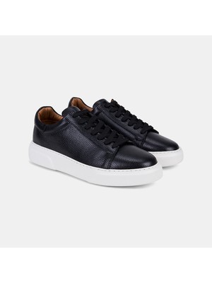 Desa Erkek Siyah Bağcıklı Kalın Tabanlı Deri Sneaker