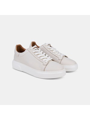 Desa Erkek Kırık Beyaz Bağcıklı Kalın Tabanlı Deri Sneaker