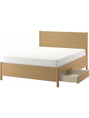 IKEA Çift Kişilik Çekmeceli Karyola Iskeleti 160X200 cm Huş - Modern Iskandinav Tarzı Ahşap Yatak Odası Karyolası (Yatak/şilte Hariç)