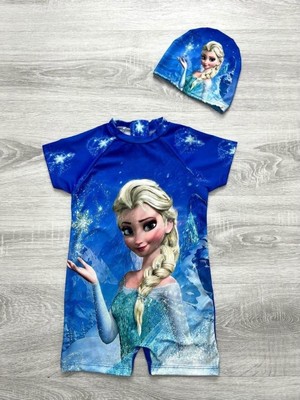 Neat Kids Kız Çocuk Karlar Ülkesi Elsa 2 Parça Boneli Fermuarlı Kısa Kollu Mayo Takımı