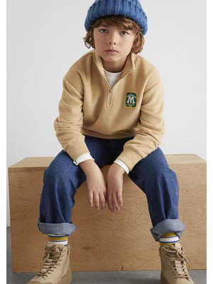Mavi Yarı Fermuarlı Mavi Logo Bej Sweatshirt 6S10153-83859