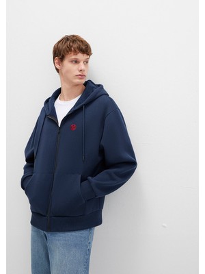 Mavi Mühür Logo Nakışlı Kapüşonlu Fermuarlı Lacivert Sweatshirt 066979-70490