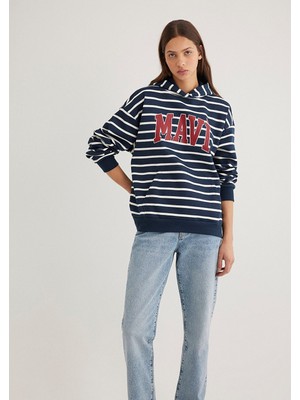 Mavi Mavi Logo Baskılı Lacivert Çizgili Sweatshirt 1S10118-81518