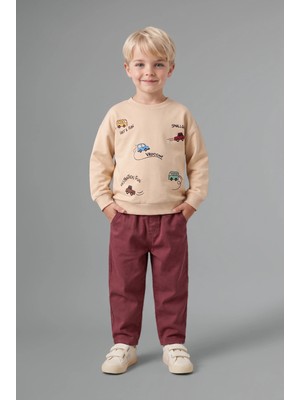 DeFacto %100 Pamuk Araba Baskılı Sweatshirt Üst Geniş Pantolon Alt 2'li Takım Erkek Bebek I1946A526AU