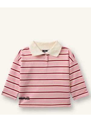 DeFacto %100 Pamuk Disney Mickey & Minnie Polo Yaka Çizgili Sweatshirt Kız Bebek I2158A526AU