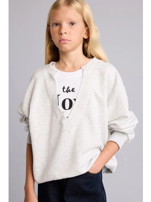 DeFacto Relax Fit V Yaka Uzun Kollu Sweatshirt Kız Çocuk I3418A826AU