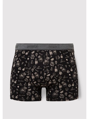 Mavi Baskılı Siyah Boxer 091719-900