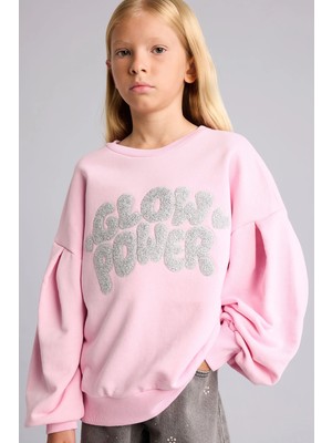 DeFacto Bisiklet Yaka Baskılı Balon Kol Sweatshirt Kız Çocuk I5291A826WN