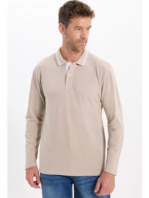 Tudors Erkek Slim Fit Dar Kesim %100 Pamuk Uzun Kollu Taş Polo Yaka Tişört