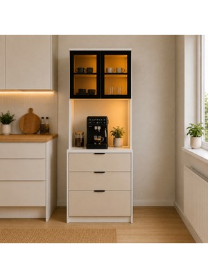 Mobilyacın Camlı Ledli Kahve Köşesi %100 Mdf