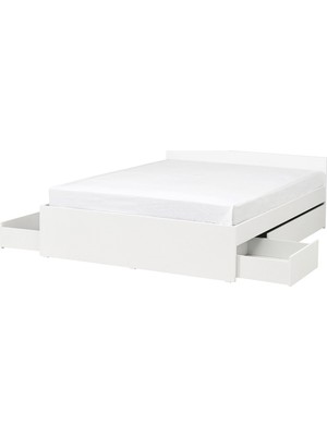 IKEA Çift Kişilik Çekmeceli Karyola Iskeleti 140X200 cm Beyaz - Modern Iskandinav Tarzı Ahşap Yatak Odası Karyolası (Yatak/şilte Hariç)