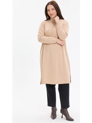Kado Moda Dik Yaka İki İplik Fermuarlı Tunik