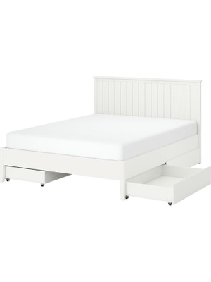 IKEA Çift Kişilik Çekmeceli Karyola Iskeleti 140X200 cm Beyaz - Modern Iskandinav Tarzı Ahşap Yatak Odası Karyolası (Yatak/şilte Hariç)