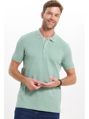 Tudors Erkek Slim Fit Dar Kesim Premium Seri %100 Pamuk Yumuşak Dokulu Merserize Yeşil Polo Yaka Tişört