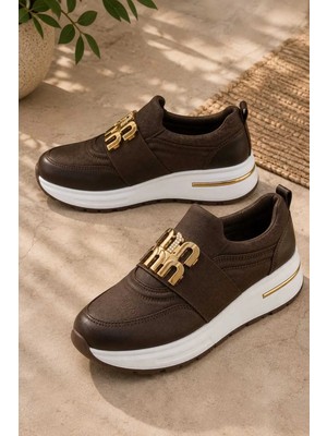 Slipcat Kadın, Gold Tokalı, Kalın Taban, Konforlu, Günlük Sneaker Spor Ayakkabı