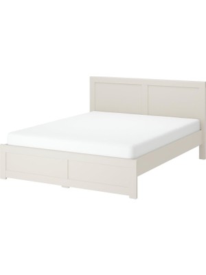 IKEA Çift Kişilik Başlıklı Karyola Iskeleti 140X200 cm Beyaz - Modern Iskandinav Tarzı Ahşap Yatak Odası Karyolası (Yatak/şilte Hariç)