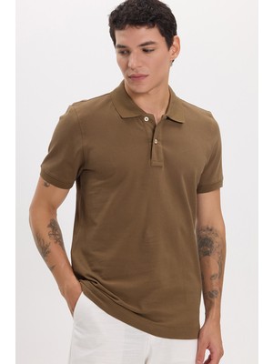 Tudors Erkek Slim Fit Dar Kesim Premium Seri %100 Pamuk Yumuşak Dokulu Merserize Kahverengi Polo Yaka Tişört