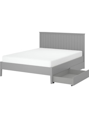 IKEA Çift Kişilik Çekmeceli Karyola Iskeleti 160X200 cm Gri - Modern Iskandinav Tarzı Ahşap Yatak Odası Karyolası (Yatak/şilte Hariç)