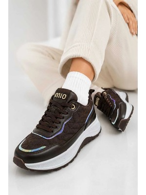Slipcat Kadın, Hologram Detaylı, Kapitone Dokulu, Kalın Taban, Konforlu Sneaker Spor Ayakkabı