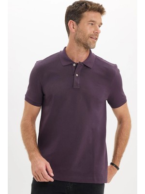 Tudors Erkek Slim Fit Dar Kesim Premium Seri %100 Pamuk Yumuşak Dokulu Merserize Mor Polo Yaka Tişört