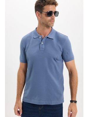 Tudors Erkek Slim Fit Dar Kesim Premium Seri %100 Pamuk Yumuşak Dokulu Merserize Lacivert Polo Yaka Tişört
