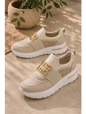 Slipcat Kadın, Gold Tokalı, Kalın Taban, Konforlu, Günlük Sneaker Spor Ayakkabı