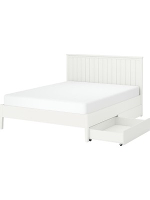 IKEA Çift Kişilik Çekmeceli Karyola Iskeleti 140X200 cm Beyaz - Modern Iskandinav Tarzı Ahşap Yatak Odası Karyolası (Yatak/şilte Hariç)