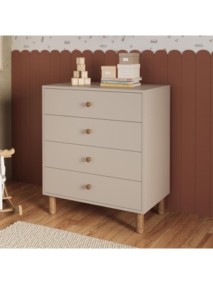 Bimossa N3030 Bunny Kumtaşı 70 Cm, 4 Çekmeceli Yüksek Ayaklı Çocuk Odası Şifonyeri