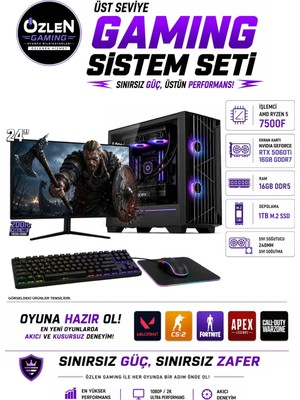 Özlen XL42 RYZEN 5 7500F RTX 5060 Tİ 16GB 1TB M.2 SSD 16GB DDR5 RAM 24'' Full HD 200Hz Oyuncu Bilgisayarı