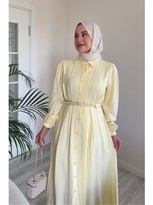 Salisburys Molly Nelly Kadın Düğmeli Kemerli Zarif Uzun Elbise