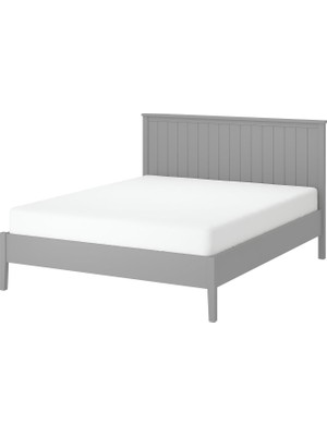 IKEA Çift Kişilik Başlıklı Karyola Iskeleti 160X200 cm Gri - Modern Iskandinav Tarzı Ahşap Yatak Odası Karyolası (Yatak/şilte Hariç)